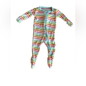 KicKee Pants Ruffle Footie Sleeper 3-6M Pink Green Orange Stripe Bamboo